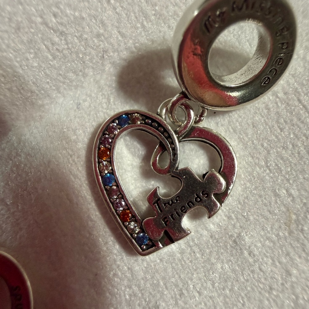 Pandora Silver Heart Puzzle Charm with Multicolor Stones - Picture 3 of 6